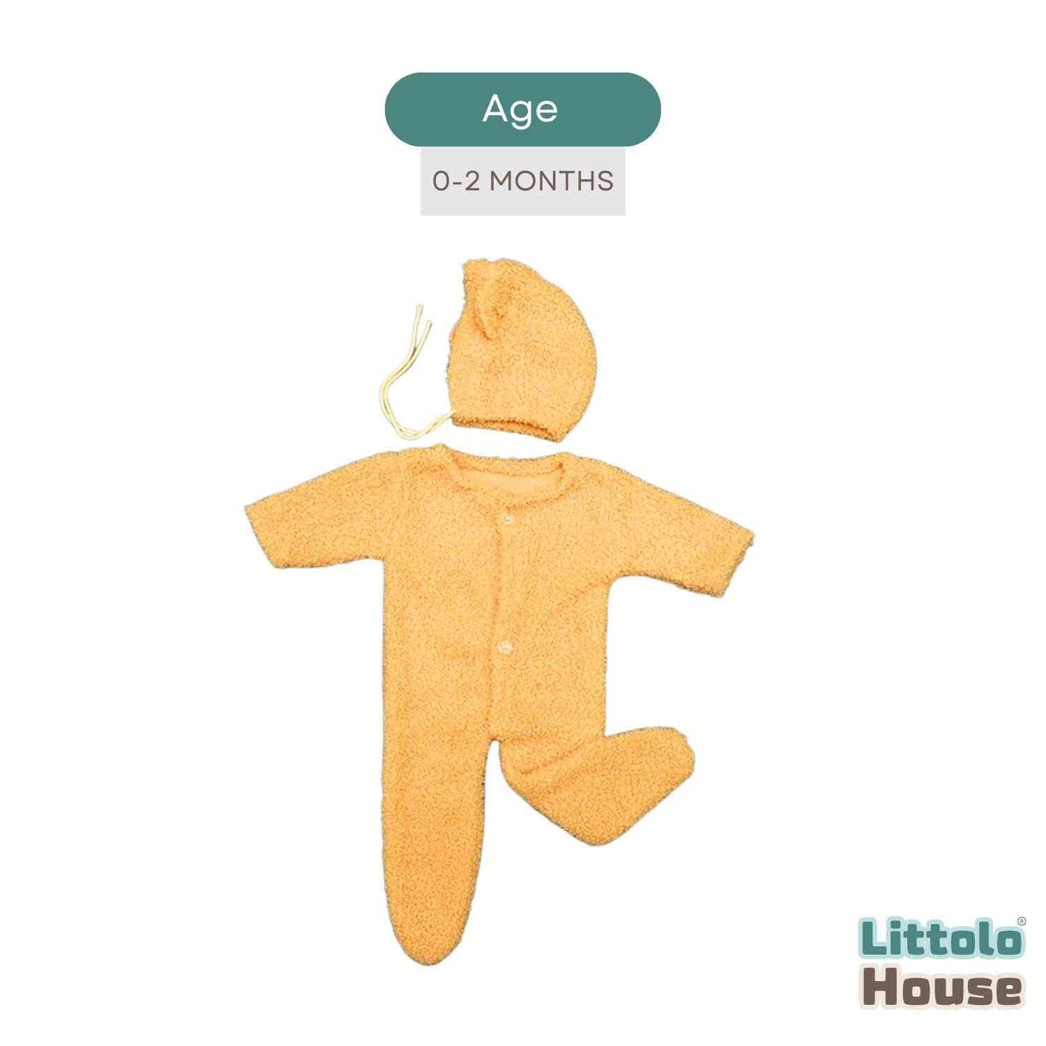 Baby Fleece Romper With Bear Bonnet O243 | 2M | Yellow