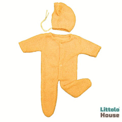 Baby Fleece Romper With Bear Bonnet O243 | 2M | Yellow