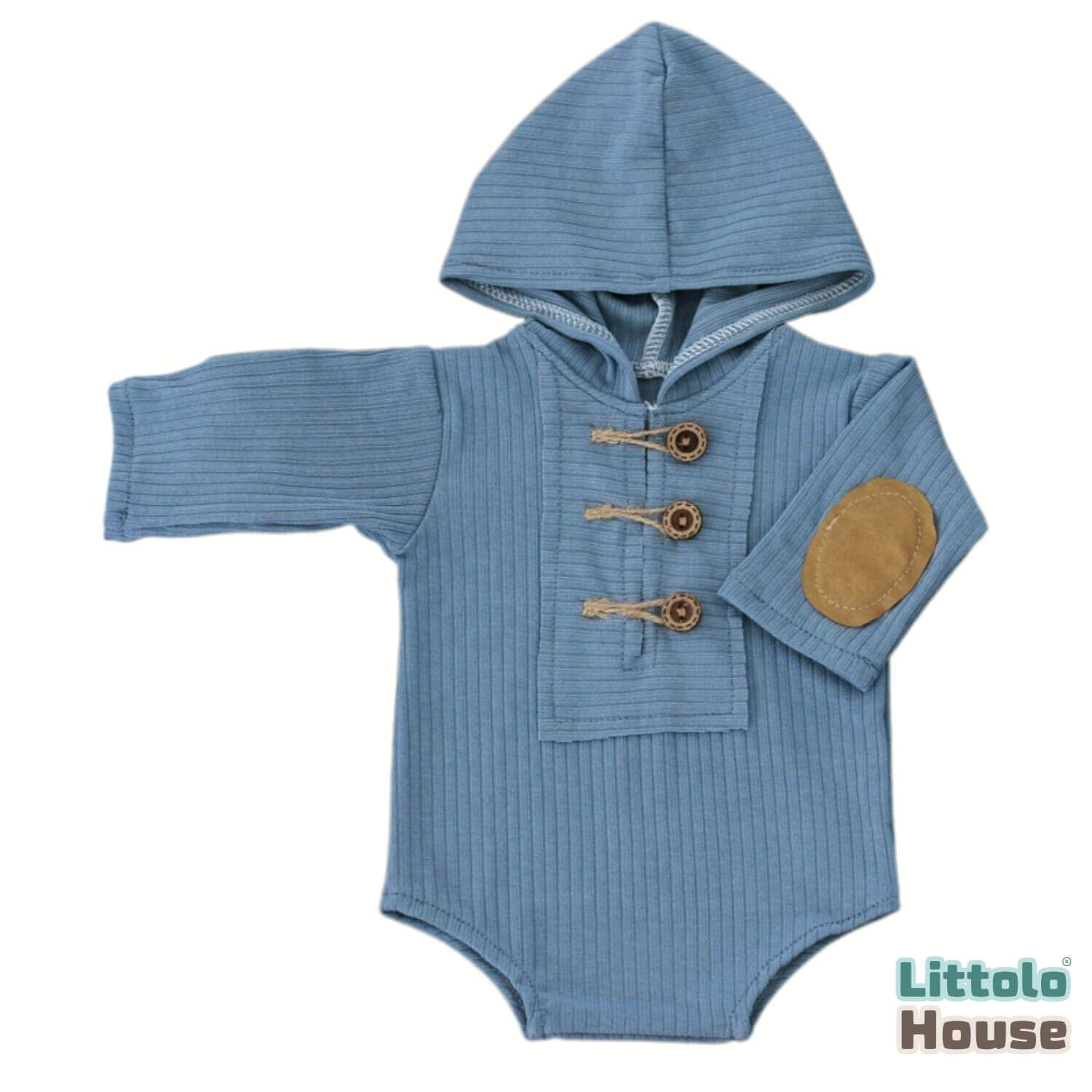 Baby Ribbed Hooded Romper O245 | 2M| Airforce