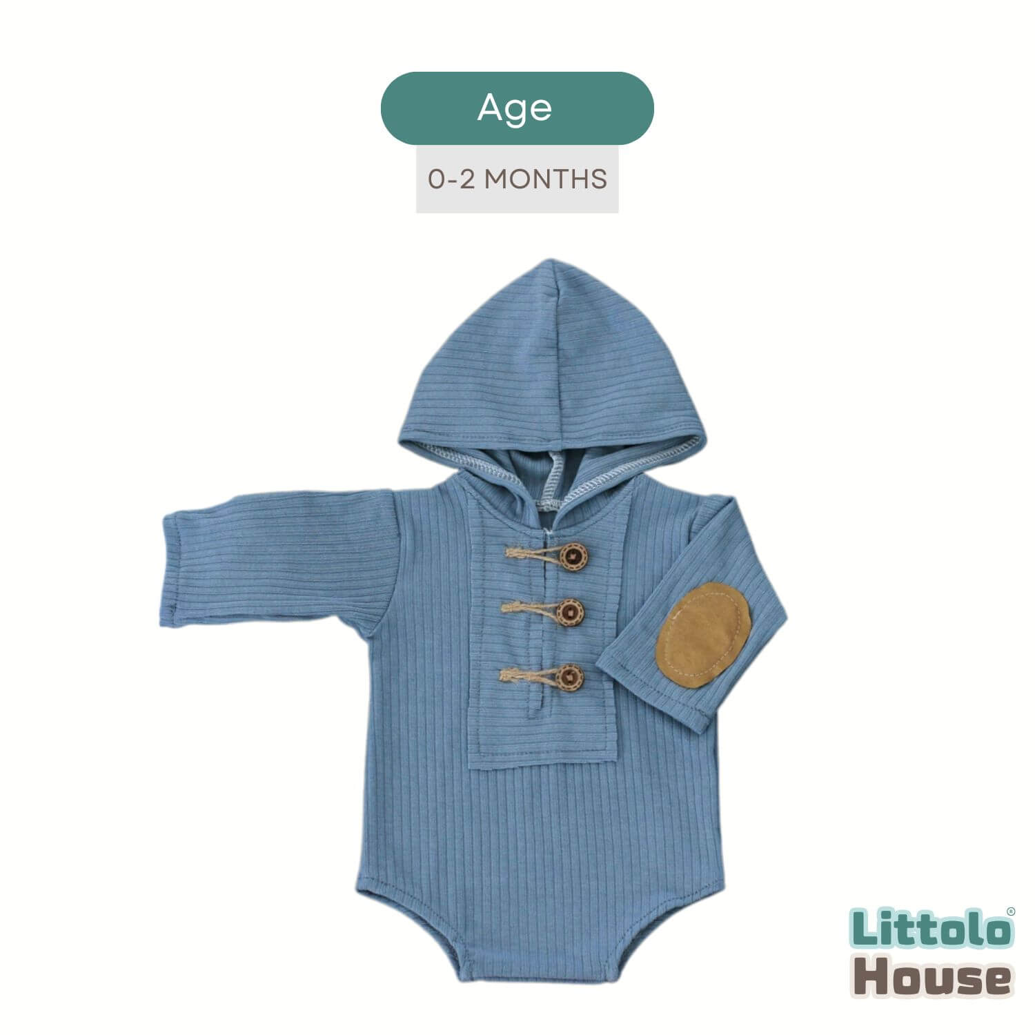 Baby Ribbed Hooded Romper O245 | 2M| Airforce