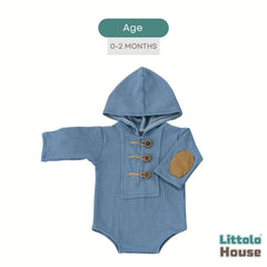 Baby Ribbed Hooded Romper O245 | 2M| Airforce