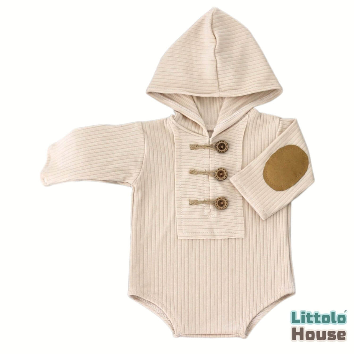 Baby Ribbed Hooded Romper O245 | 2M | Beige