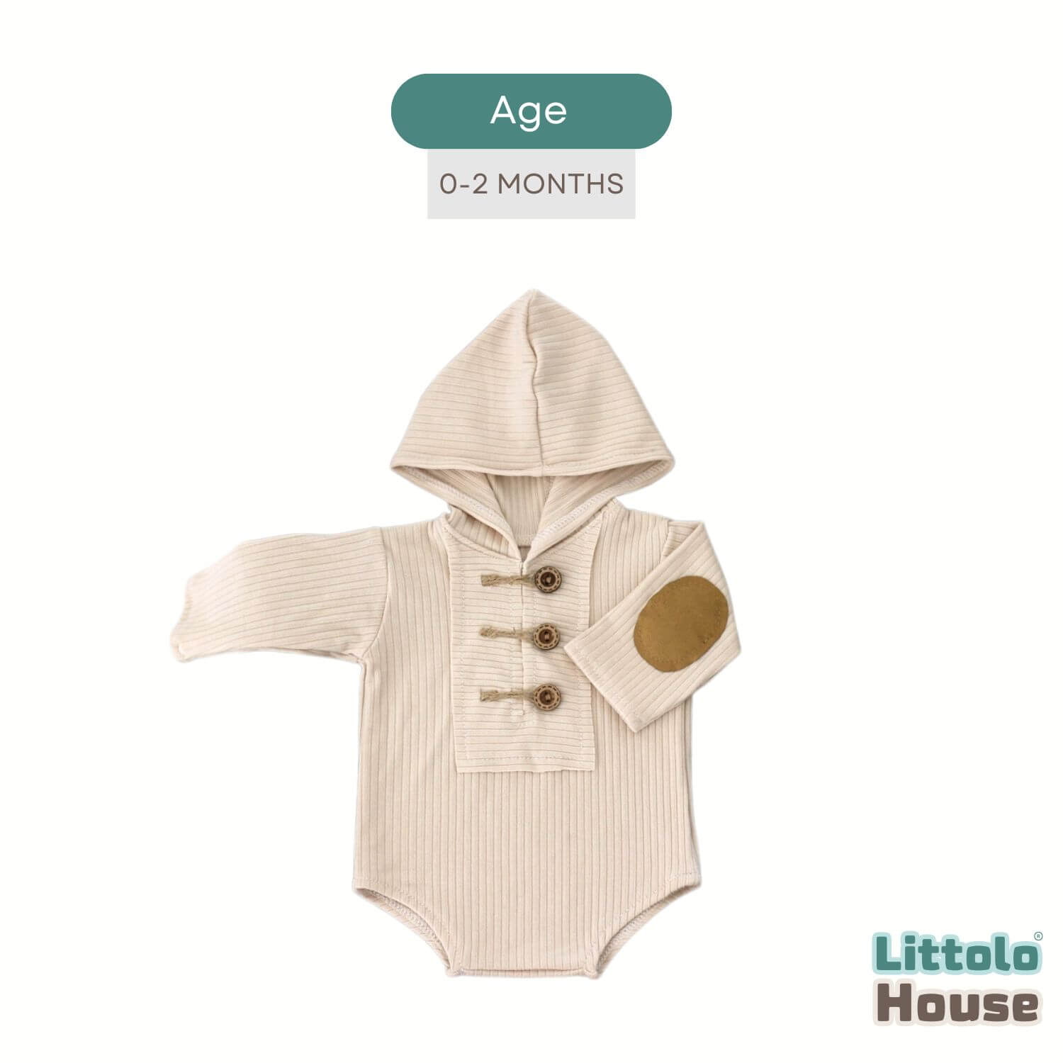 Baby Ribbed Hooded Romper O245 | 2M | Beige