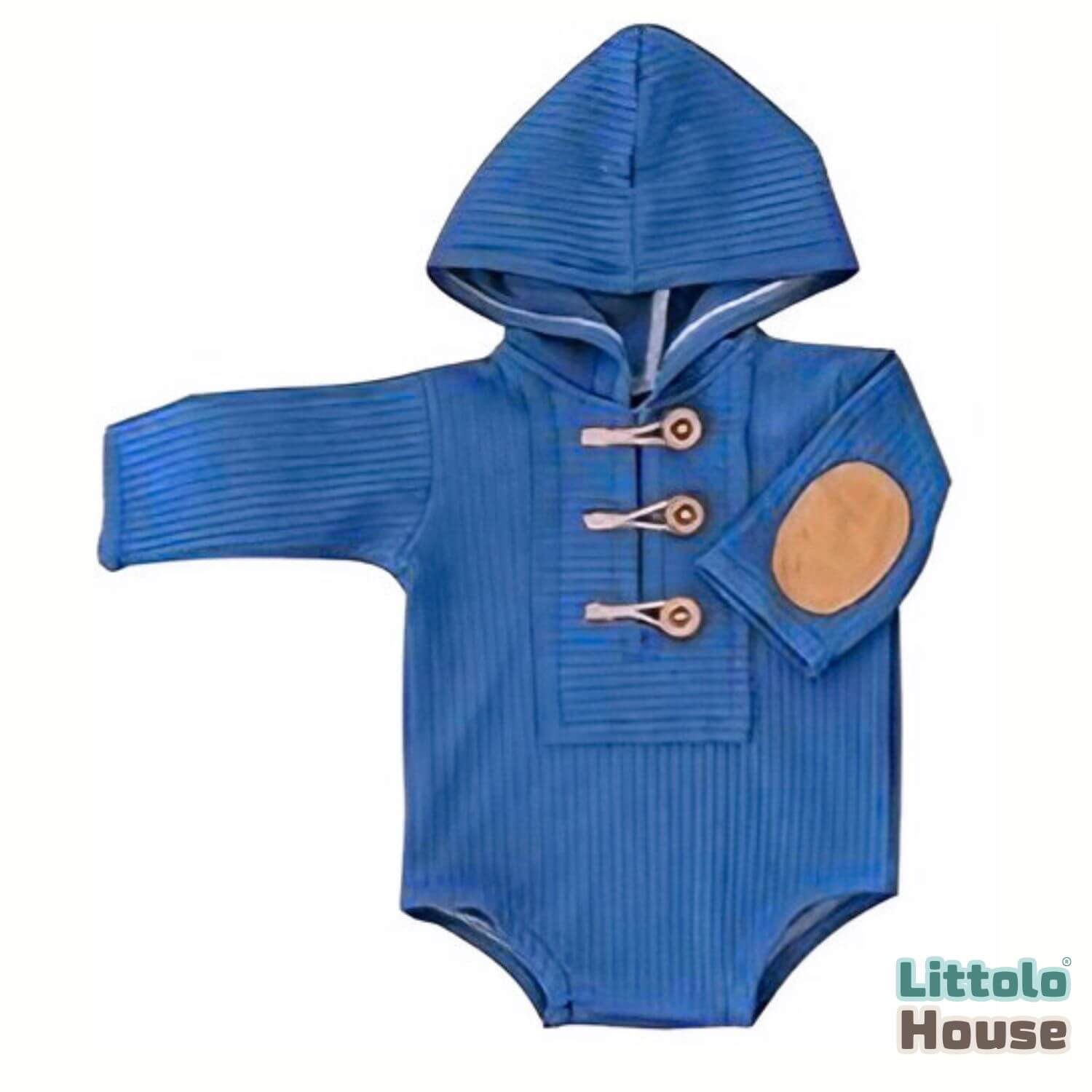 Baby Ribbed Hooded Romper O245 | 2M | Cornflower