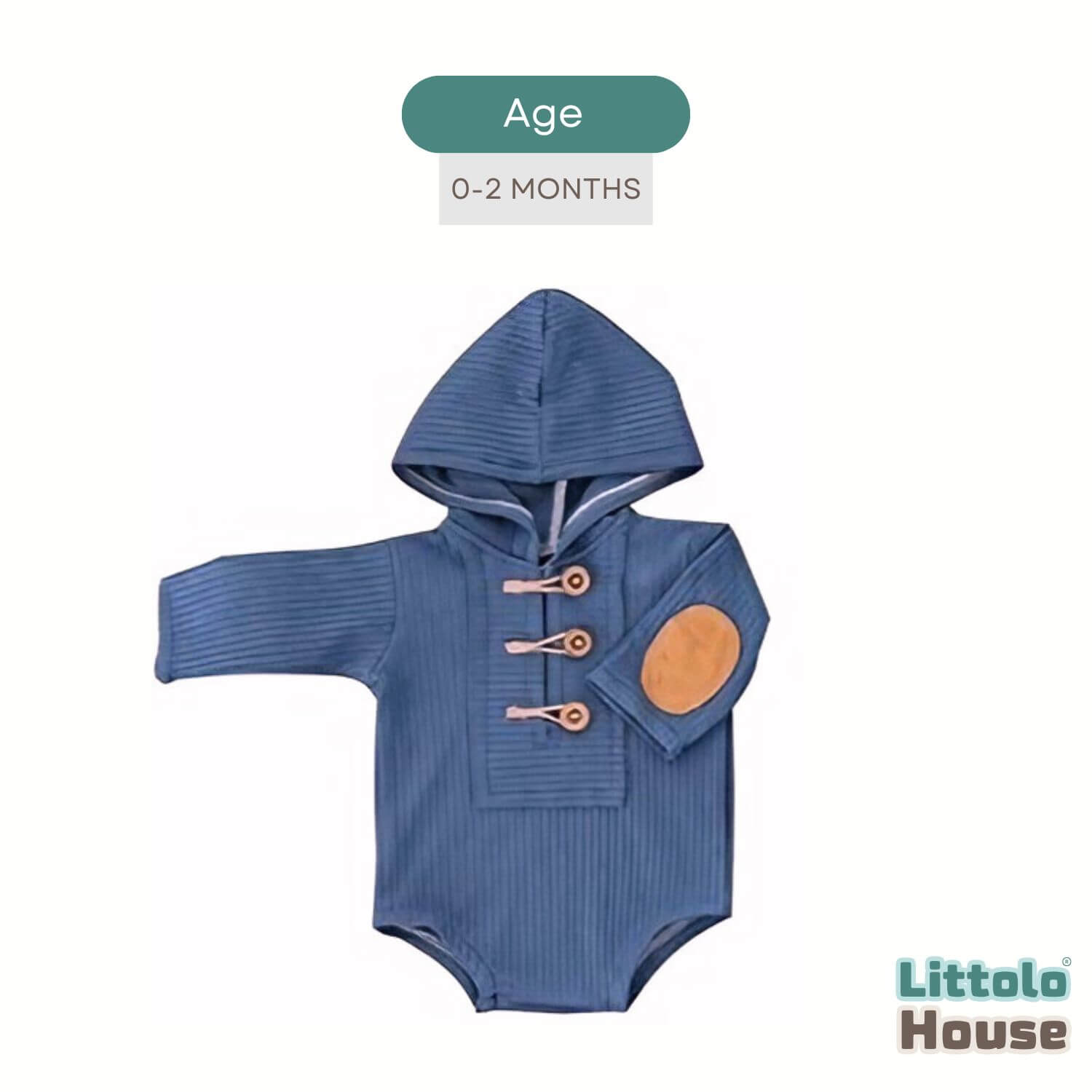 Baby Ribbed Hooded Romper O245 | 2M | Cornflower