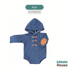 Baby Ribbed Hooded Romper O245 | 2M | Cornflower