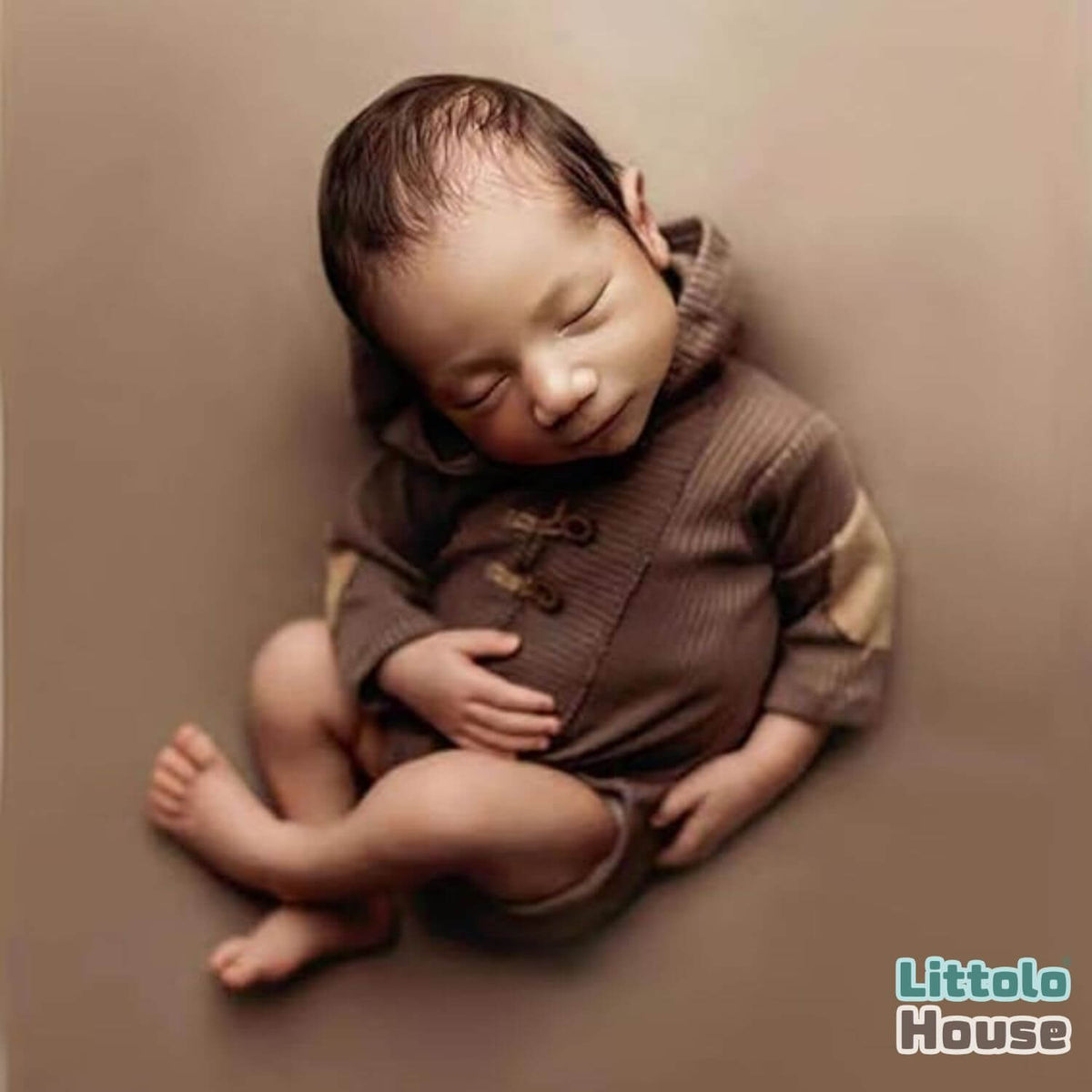 Baby Ribbed Hooded Romper O245 | 2M | Peanut