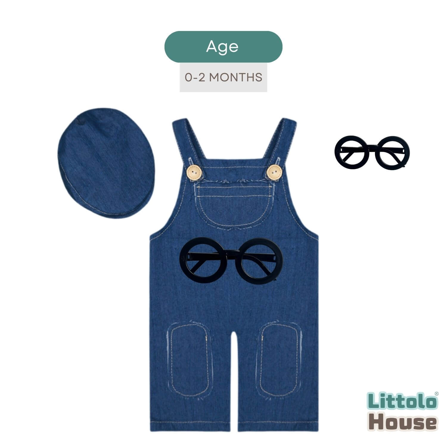 Baby Dungaree Romper with Cap & Goggles O246 | NB | Denim Blue