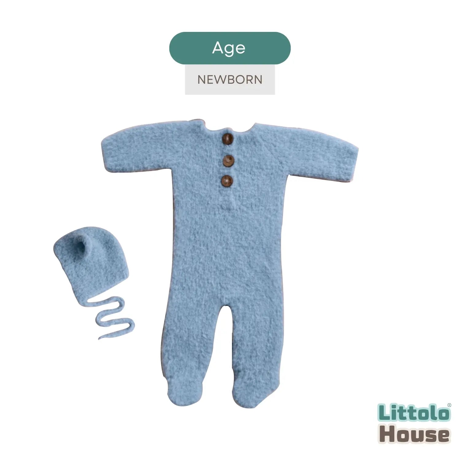Baby Premium Soft Wool Romper with Bonnet O247 | NB | Blue