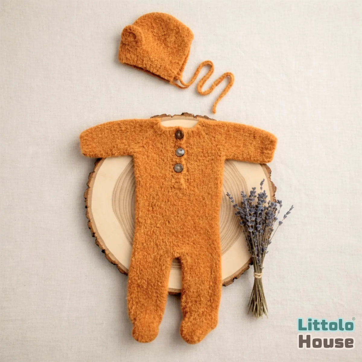 Baby Premium Soft Wool Romper with Bonnet O247 | NB | Burnt Orange