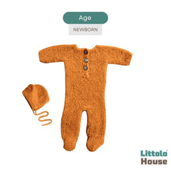 Baby Premium Soft Wool Romper with Bonnet O247 | NB | Burnt Orange