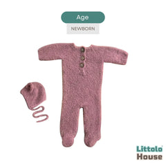 Baby Premium Soft Wool Romper with Bonnet O247 | NB | Brandy Rose