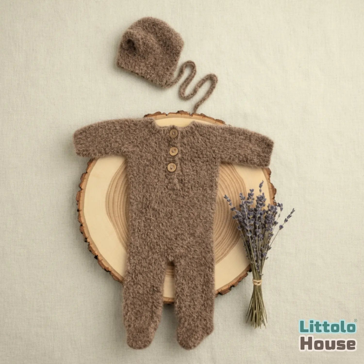Baby Premium Soft Wool Romper with Bonnet O247 | NB | Chocolate Brown
