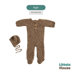 Baby Premium Soft Wool Romper with Bonnet O247 | NB | Chocolate Brown