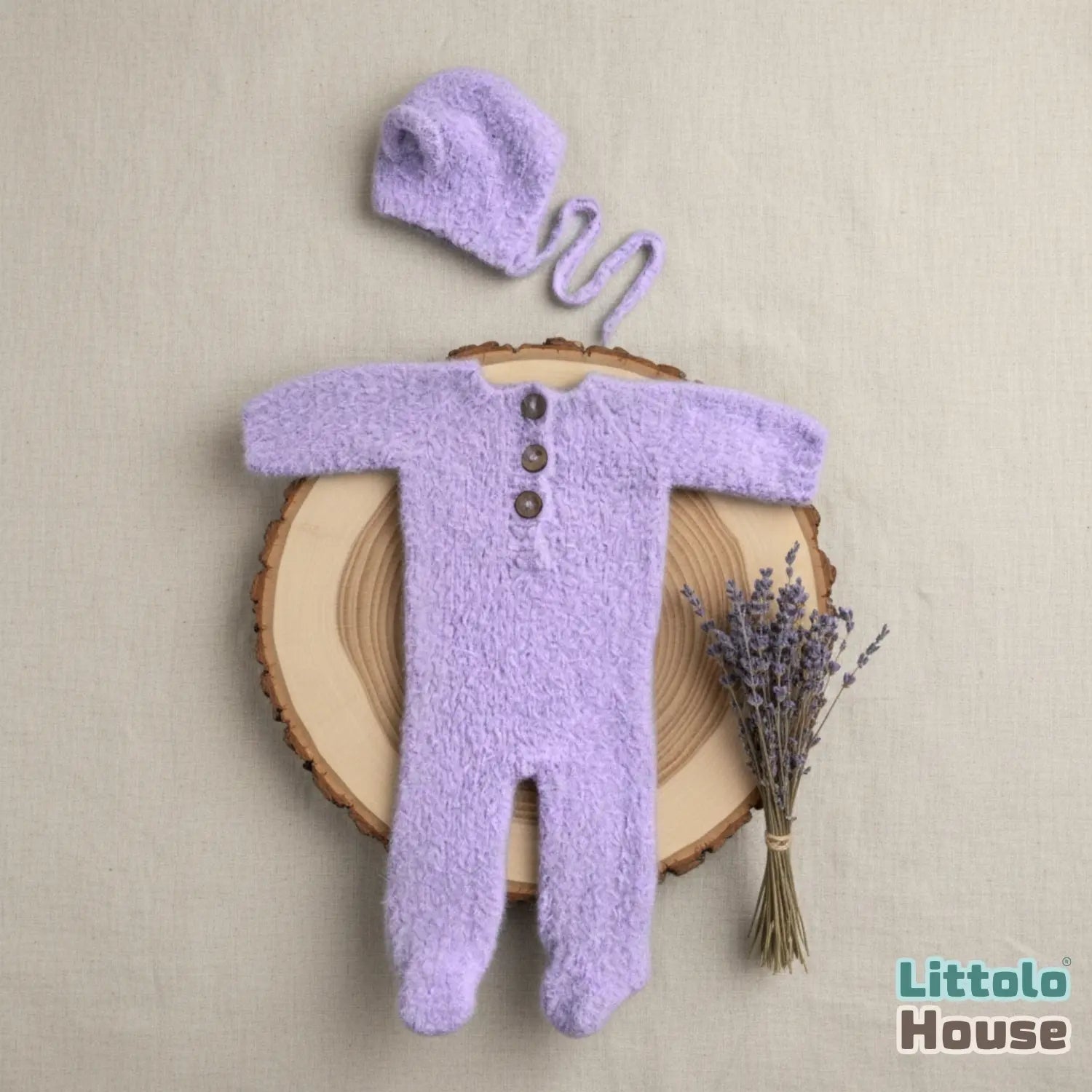 Baby Premium Soft Wool Romper with Bonnet O247 | NB | Light Lavander