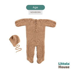 Baby Premium Soft Wool Romper with Bonnet O247 | NB | Nude Beige