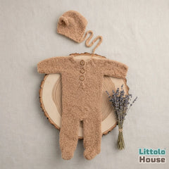 Baby Premium Soft Wool Romper with Bonnet O247 | NB | Nude Beige