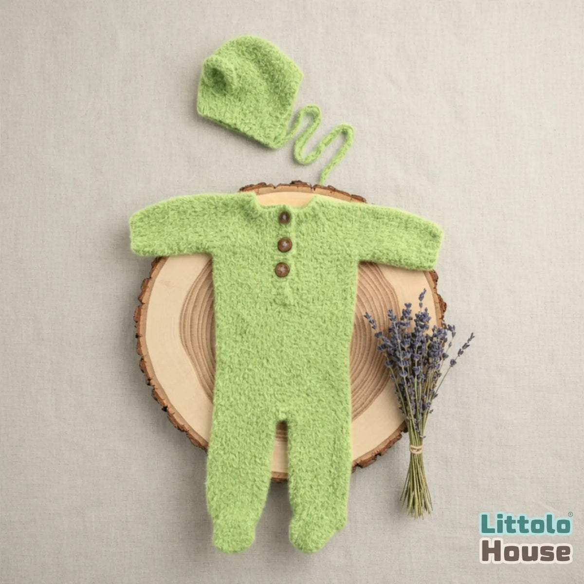 Baby Premium Soft Wool Romper with Bonnet O247 | NB | Pistachio