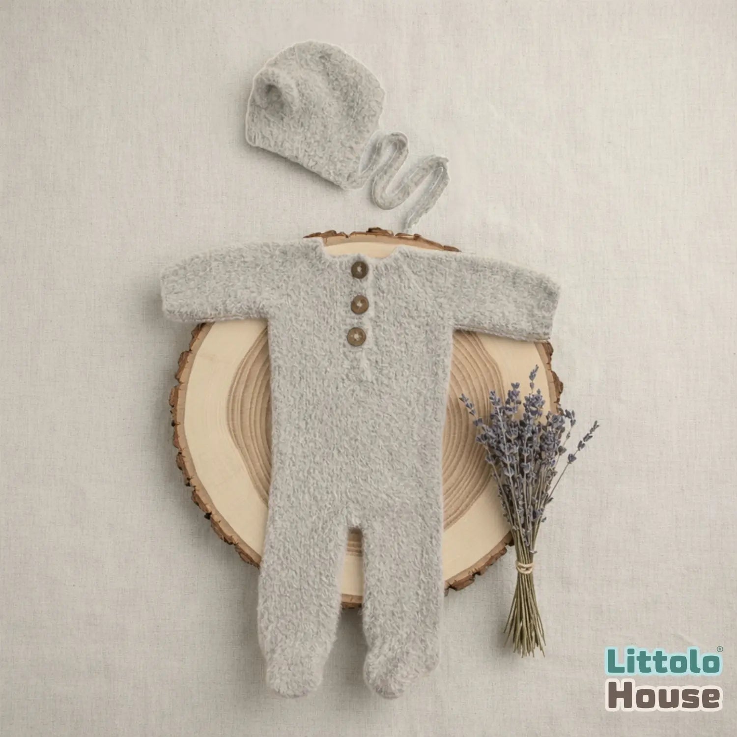Baby Premium Soft Wool Romper with Bonnet O247 | NB | White Grey