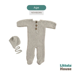 Baby Premium Soft Wool Romper with Bonnet O247 | NB | White Grey