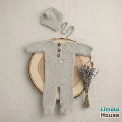 Baby Premium Soft Wool Romper with Bonnet O247 | NB | White Grey