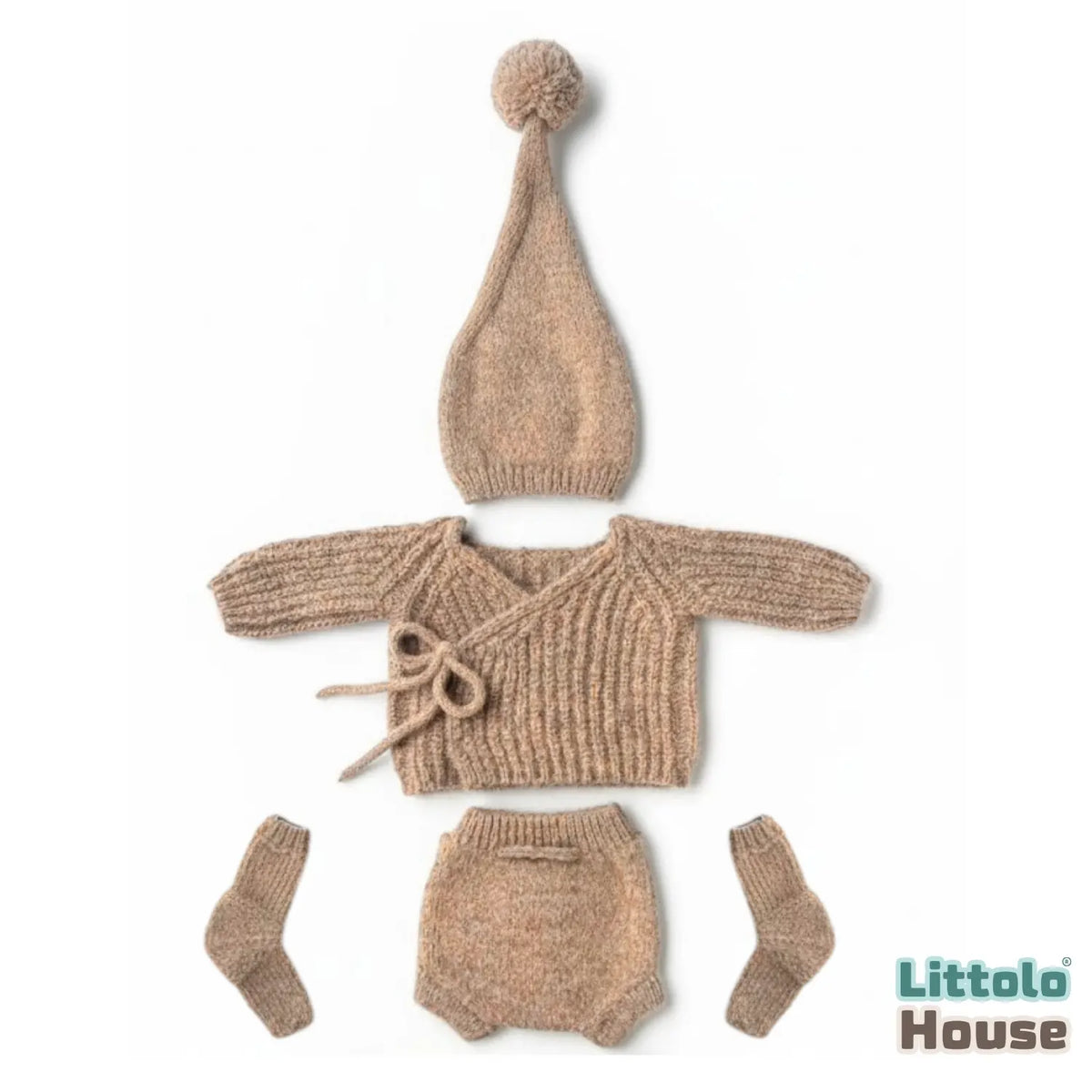 Baby Ribbed Top & Pant Set with Hat O249 | NB | Oat