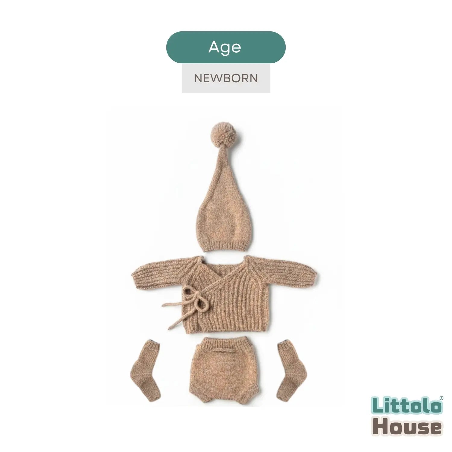 Baby Ribbed Top & Pant Set with Hat O249 | NB | Oat