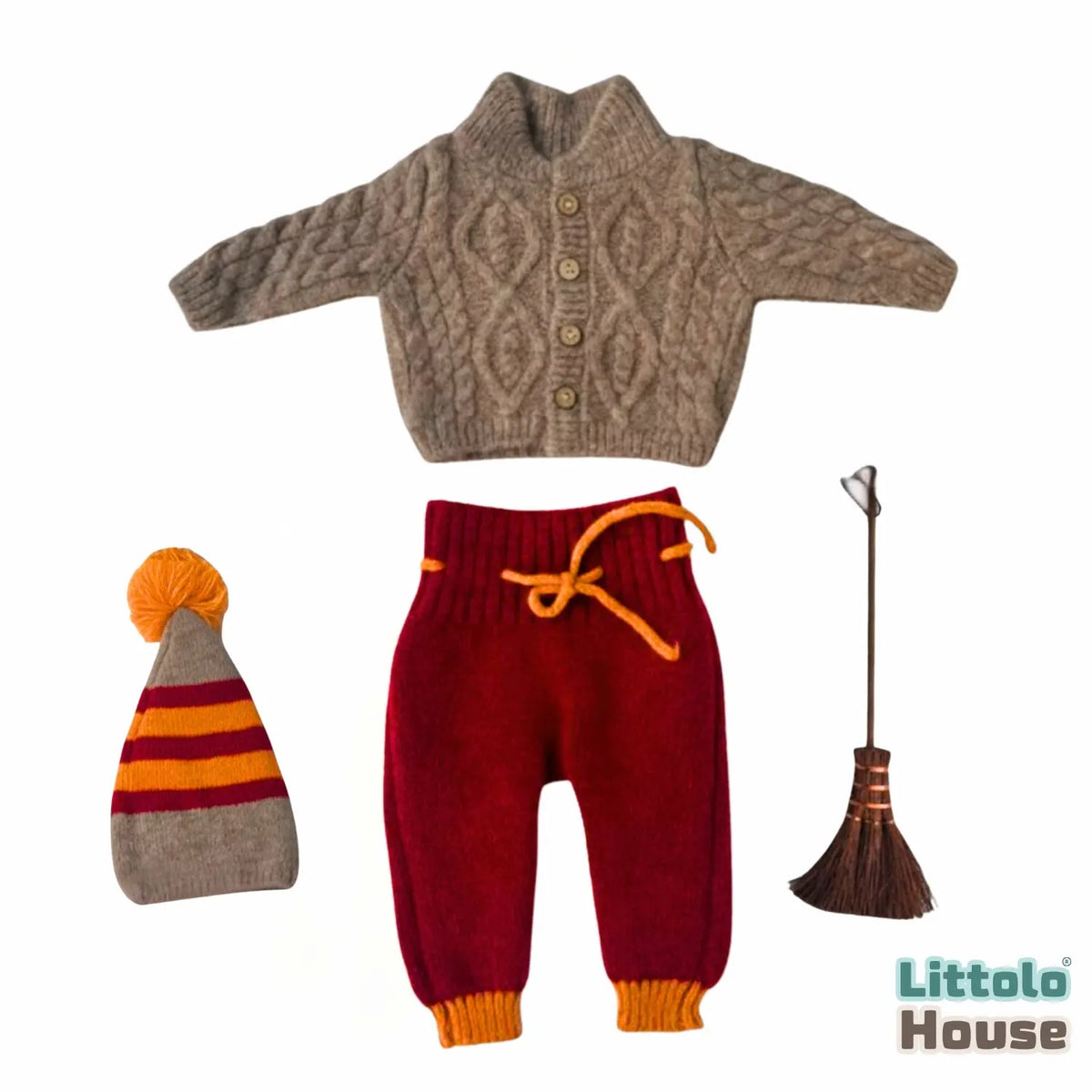 Baby Fantasy Wizard Cosplay Costume Set with Broom O251 | NB | Brown