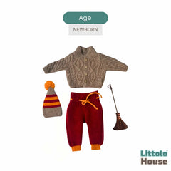 Baby Fantasy Wizard Cosplay Costume Set with Broom O251 | NB | Brown