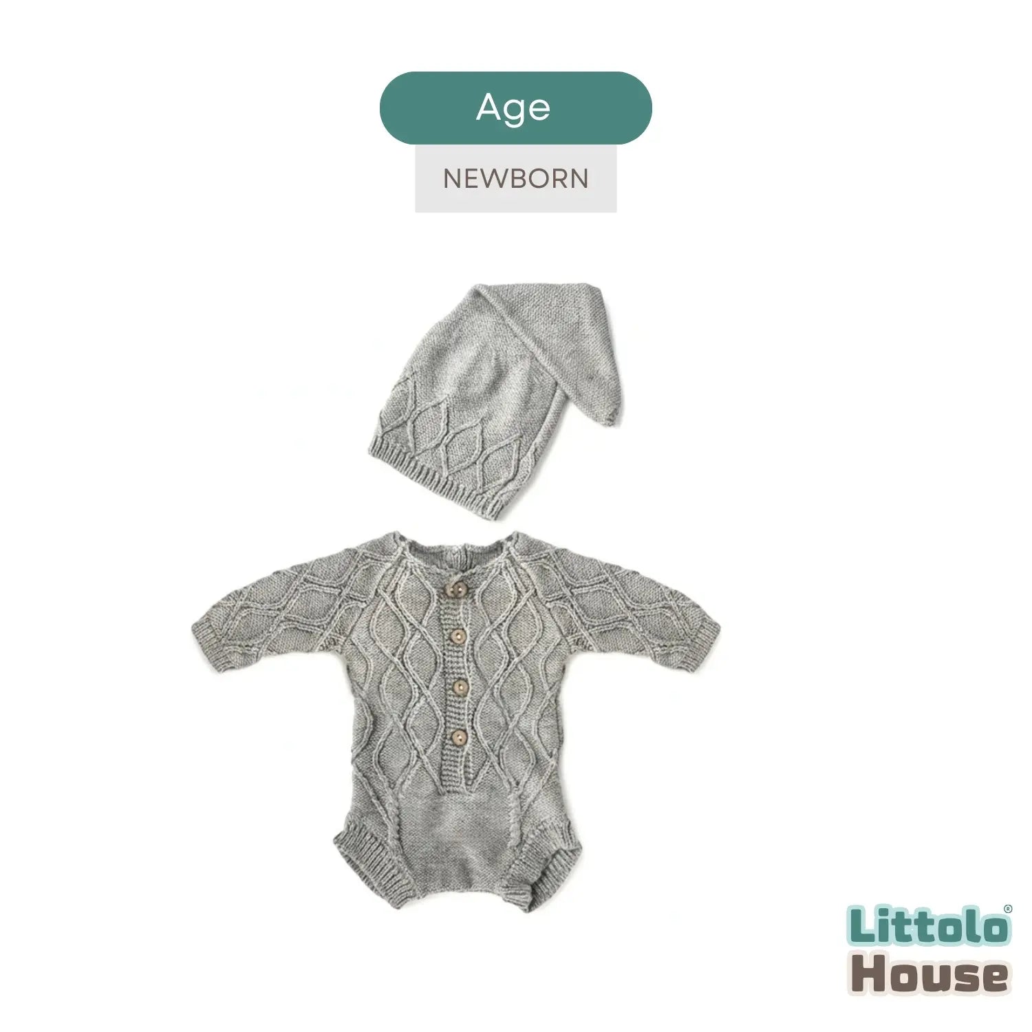 Baby Ribbed Knit Romper with Hat O252 | NB | Grey