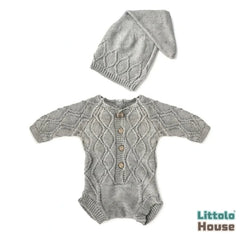 Baby Ribbed Knit Romper with Hat O252 | NB | Grey