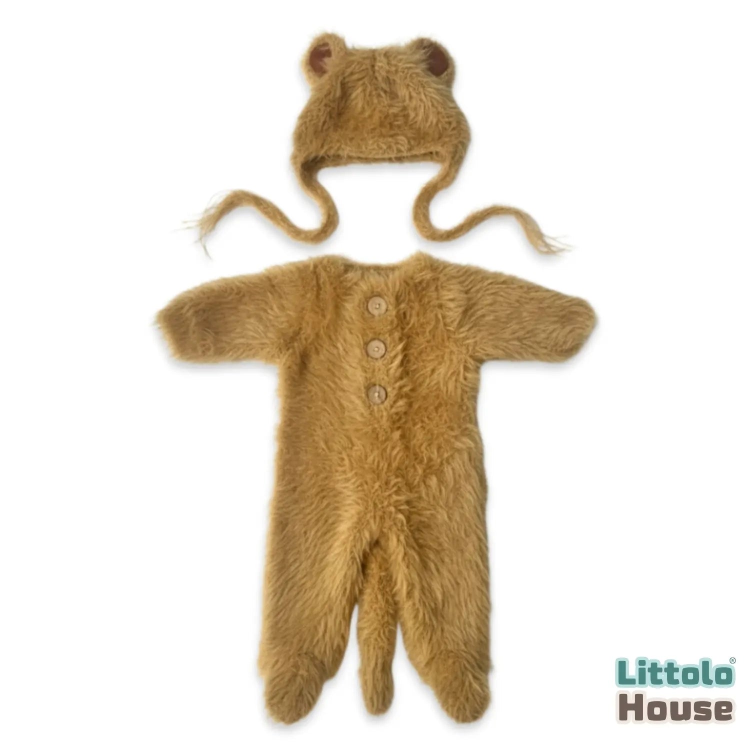 Baby Soft Fur Romper with Bear Bonnet & Tail O253 | NB | Brown