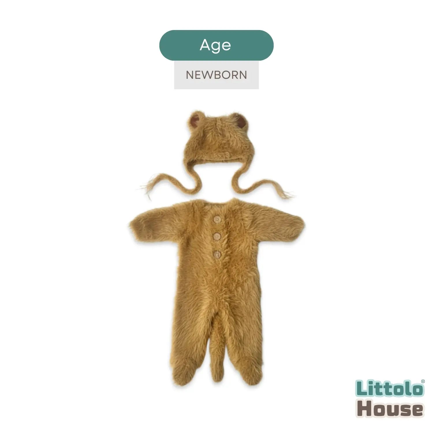 Baby Soft Fur Romper with Bear Bonnet & Tail O253 | NB | Brown