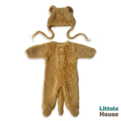 Baby Soft Fur Romper with Bear Bonnet & Tail O253 | NB | Brown