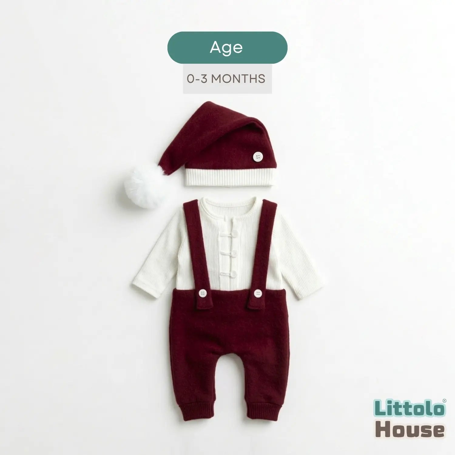 Baby Textured Strapped Romper with Pom Pom Hat O262 | 3M | Maroon