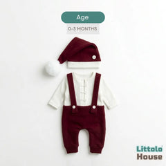 Baby Textured Strapped Romper with Pom Pom Hat O262 | 3M | Maroon