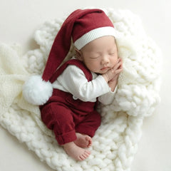 Baby Textured Strapped Romper with Pom Pom Hat O262 | 3M | Maroon