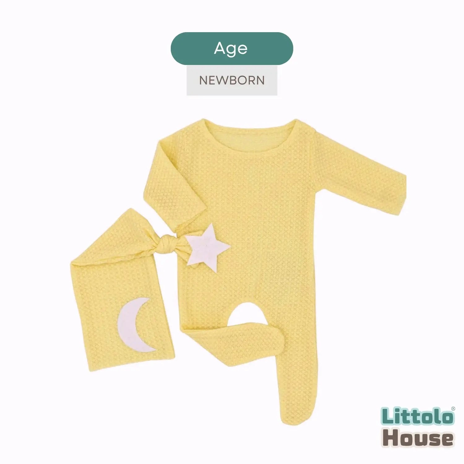 Baby Moon Star Waffle Romper with Sleep Hat O263 | 2M | Corn
