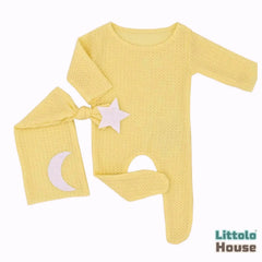 Baby Moon Star Waffle Romper with Sleep Hat O263 | 2M | Corn