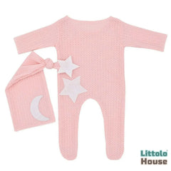 Baby Moon Star Waffle Romper with Sleep Hat O263 | 2M | Light Pink