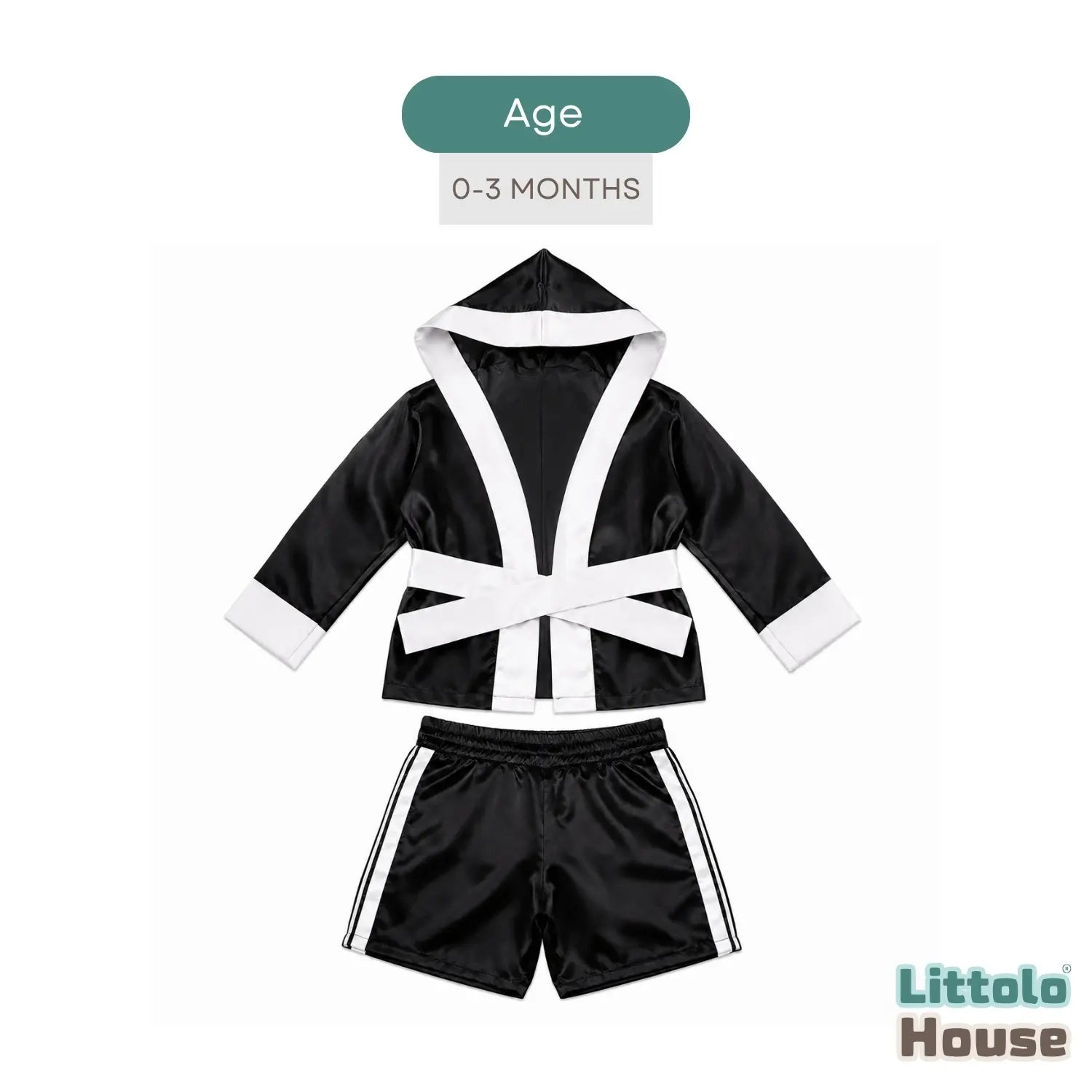 Baby Infant Boxing Robe With Shorts Outfit O268 | 1-3M | Black
