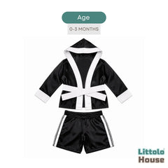 Baby Infant Boxing Robe With Shorts Outfit O268 | 1-3M | Black