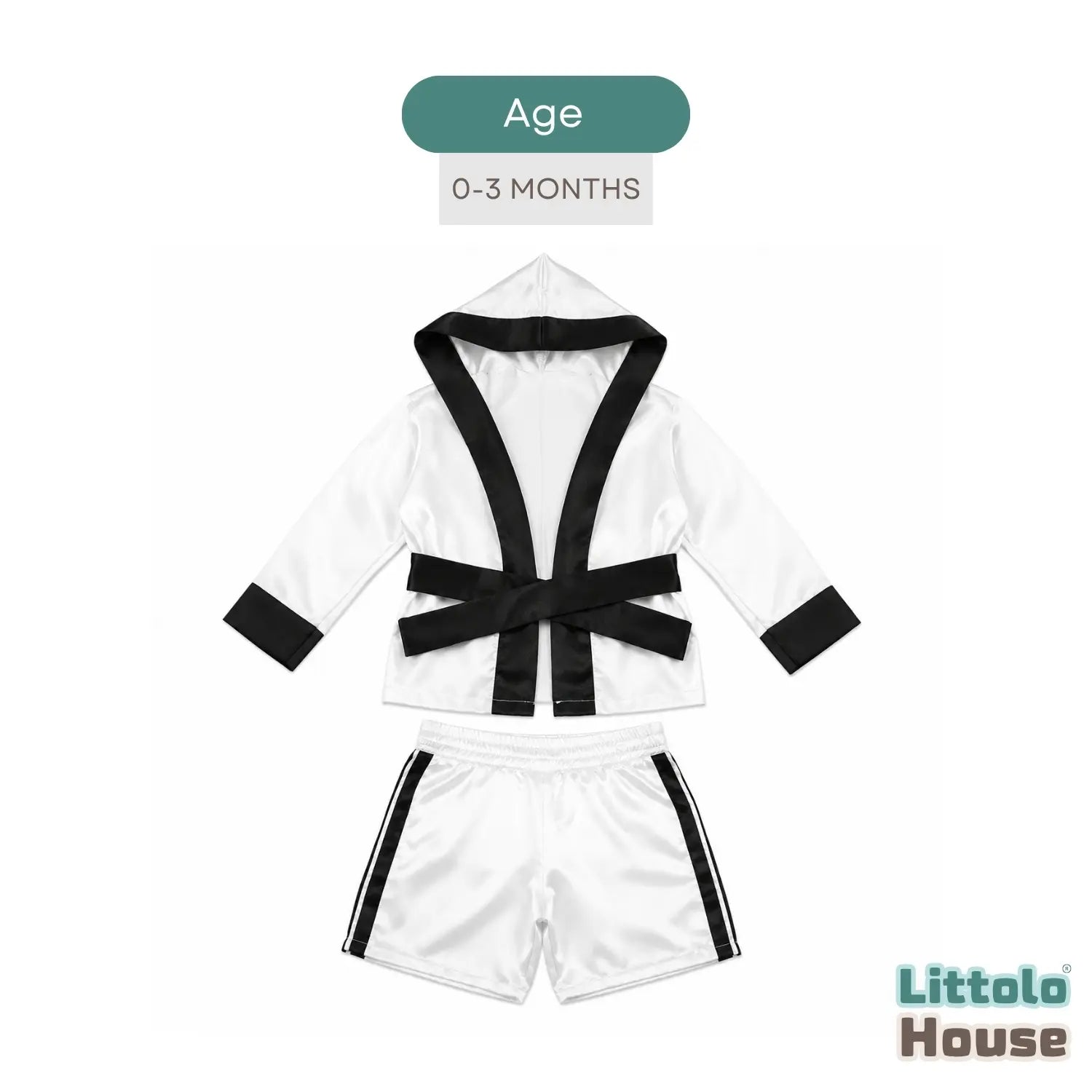 Baby Infant Boxing Robe With Shorts Outfit O268 | 1-3M | White
