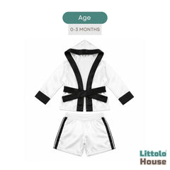 Baby Infant Boxing Robe With Shorts Outfit O268 | 1-3M | White