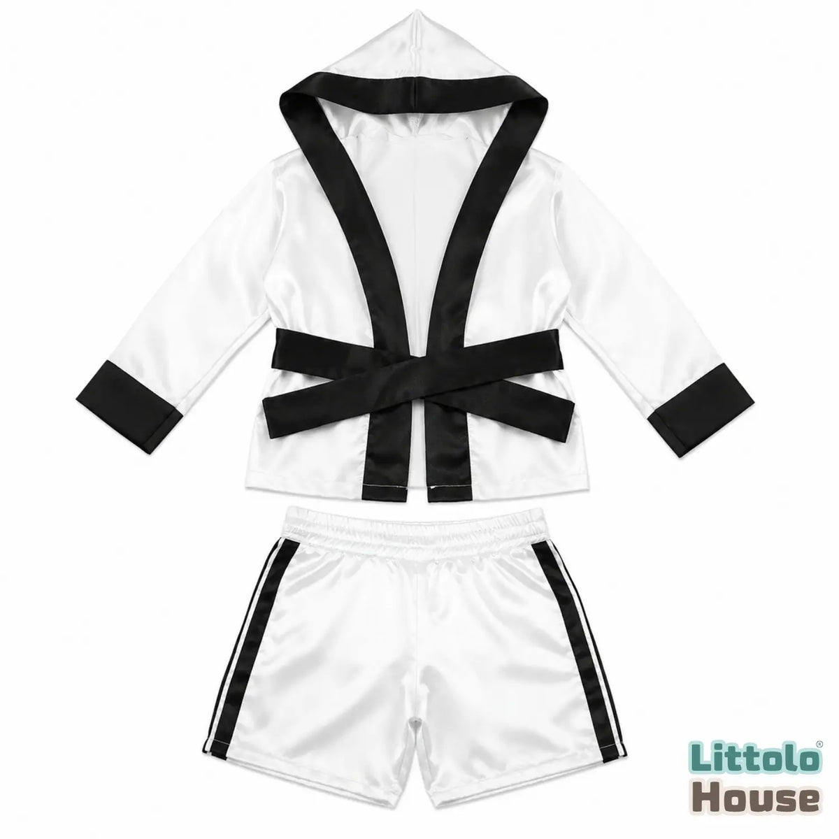 Baby Infant Boxing Robe With Shorts Outfit O268 | 1-3M | White