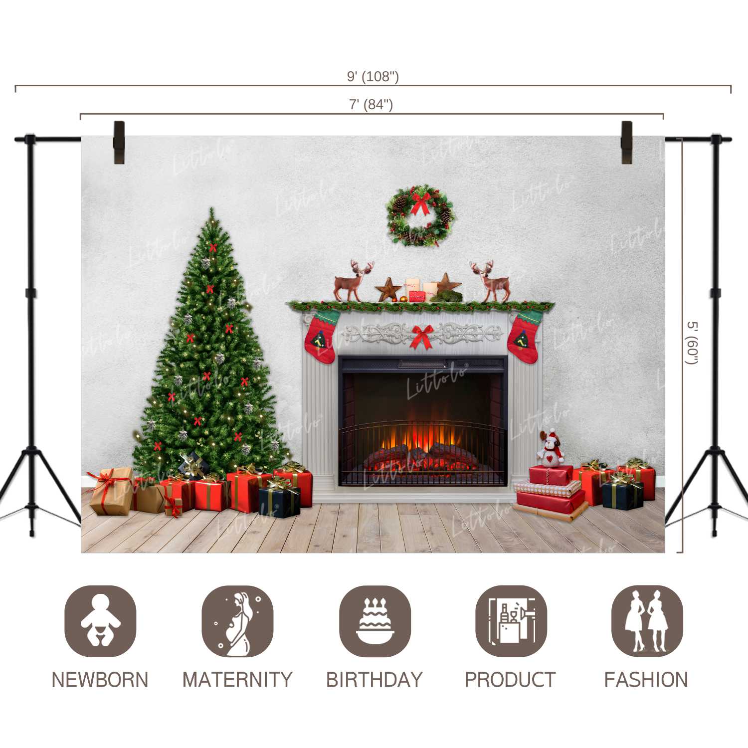 LB0019 Christmas Fireplace Theme Backdrop