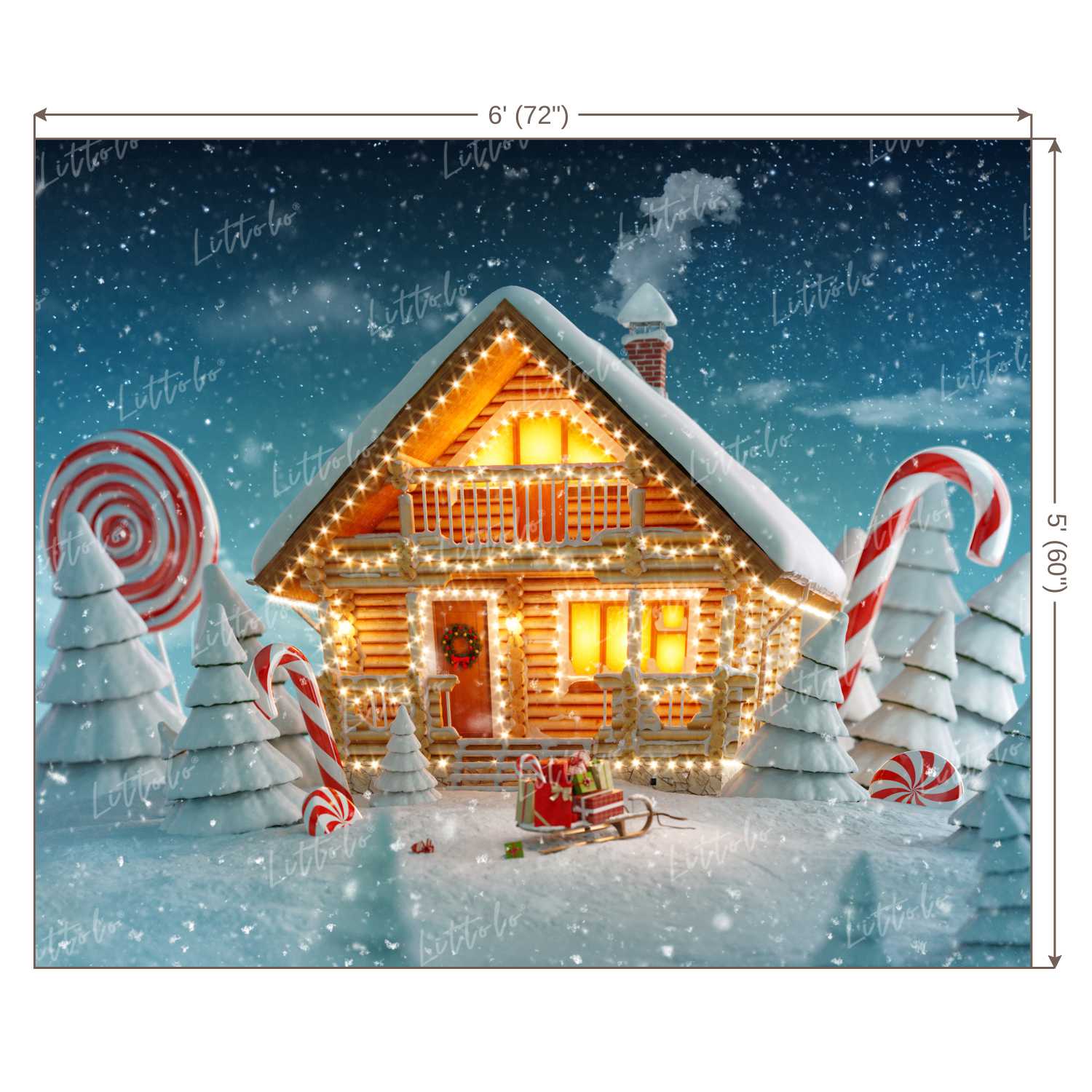 LB0022 Snowy Christmas House with lights Festivals and Seasons Backdrop