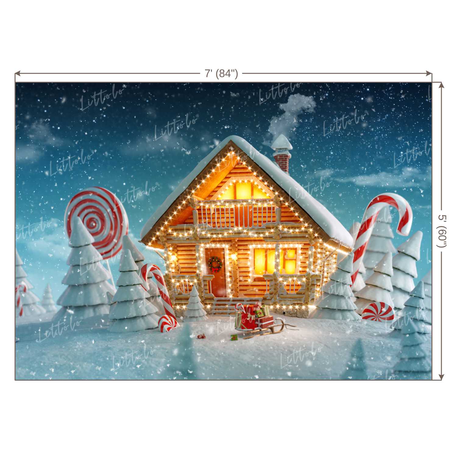 LB0022 Snowy Christmas House with lights Festivals and Seasons Backdrop