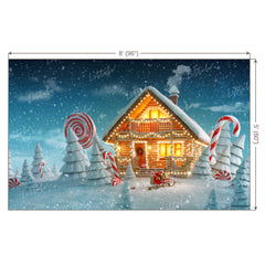 LB0022 Snowy Christmas House with lights Festivals and Seasons Backdrop