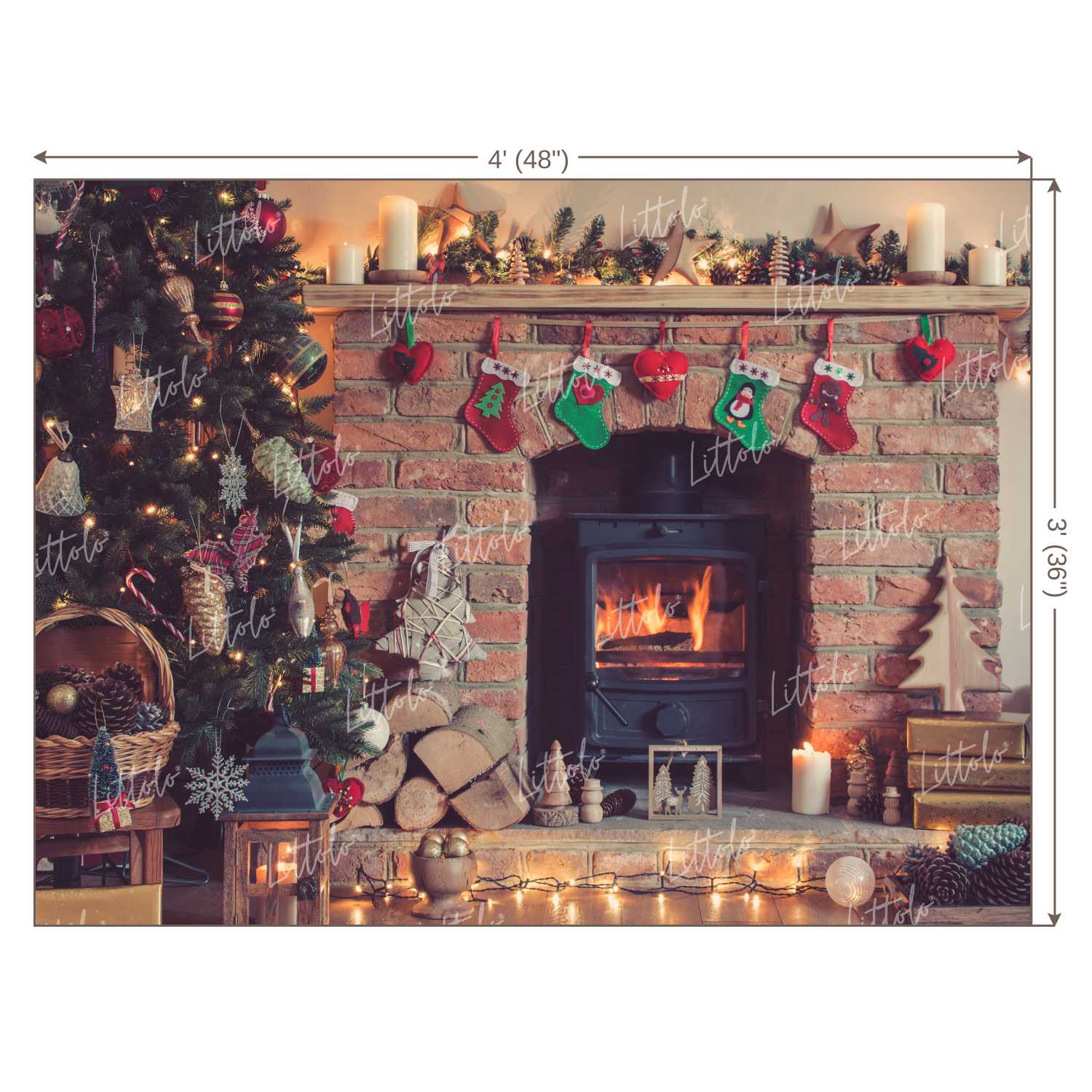 LB0027 Christmas Vintage Fireplace Festivals and Seasons Backdrop